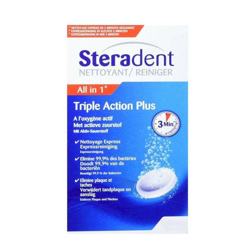 STERADENT TRIPLE ACCION PLUS LIMPIEZA PROTESIS DENTAL 90 COMPRIMIDOS