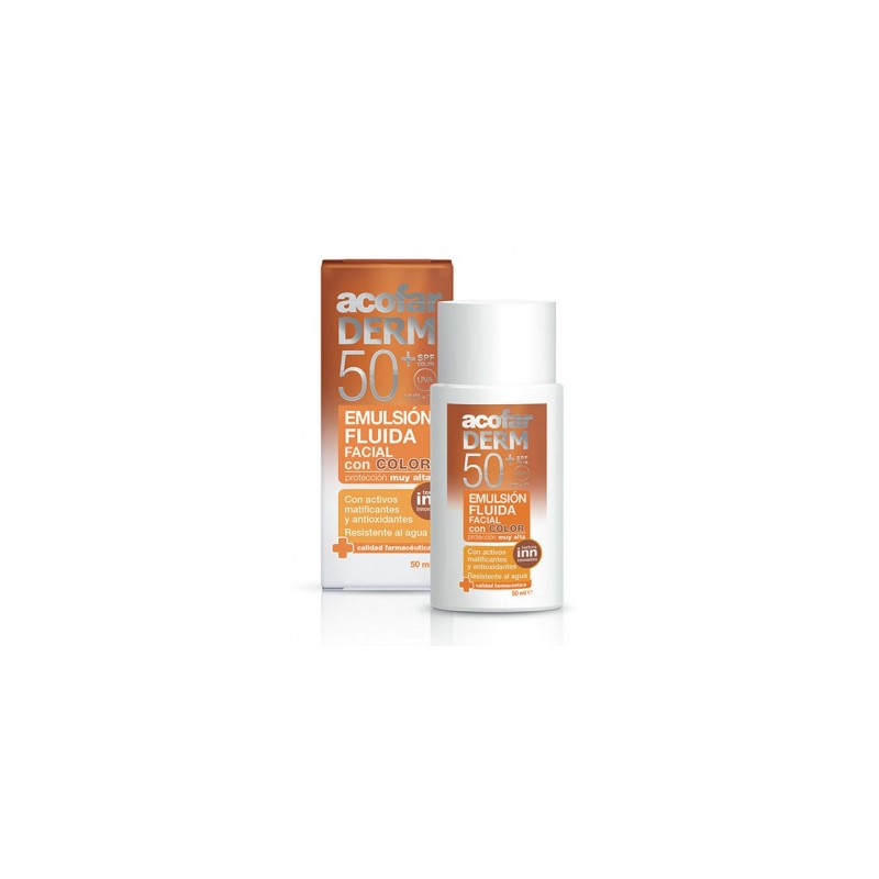 Emulsión Facial Fluida SPF50+ con Color Acofarderm 50ml