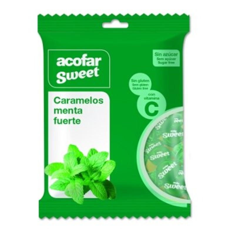 ACOFARSWEET CARAMELOS S/ AZUCAR 1 BOLSA 60 G SABOR MENTA FUERTE