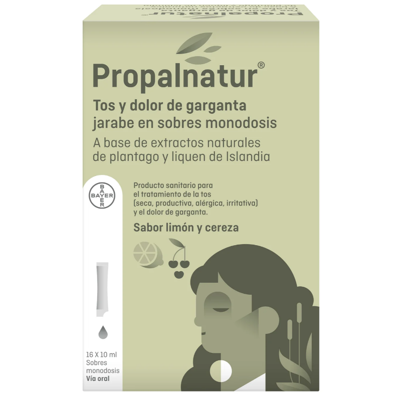 PROPALNATUR TOS Y DOLOR DE GARGANTA 16 SOBRES MONODOSIS 10 ML JARABE SABOR LIMON Y CEREZA