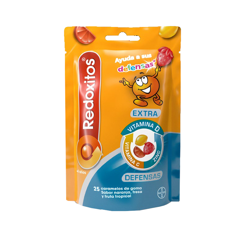 REDOXITOS EXTRA DEFENSAS 25 CARAMELOS GOMA SABOR NARANJA FRESA Y FRUTA TROPICAL