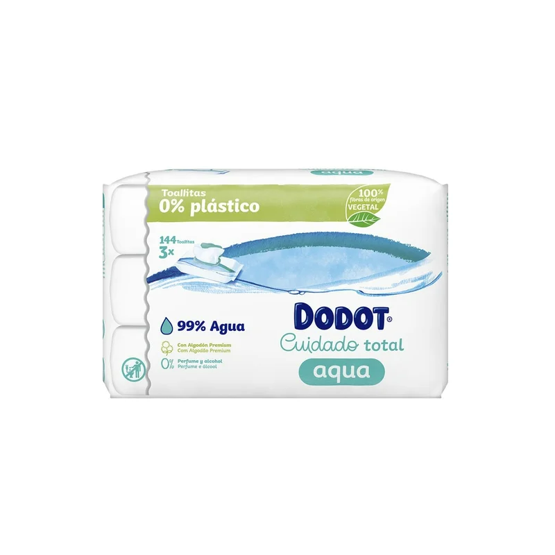 DODOT AQUA PURE TOALLITAS HUMEDAS PARA BEBES 3 ENVASES 48 UNIDADES PLASTIC FREE PACK PROMOCIONAL