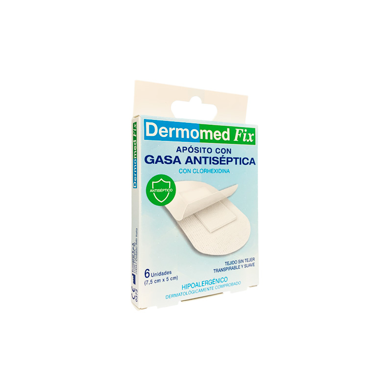 DERMOMED FIX APOSITO CON GASA ANTISEPTICA 6 UNIDADES 7,5 CM X 5 CM