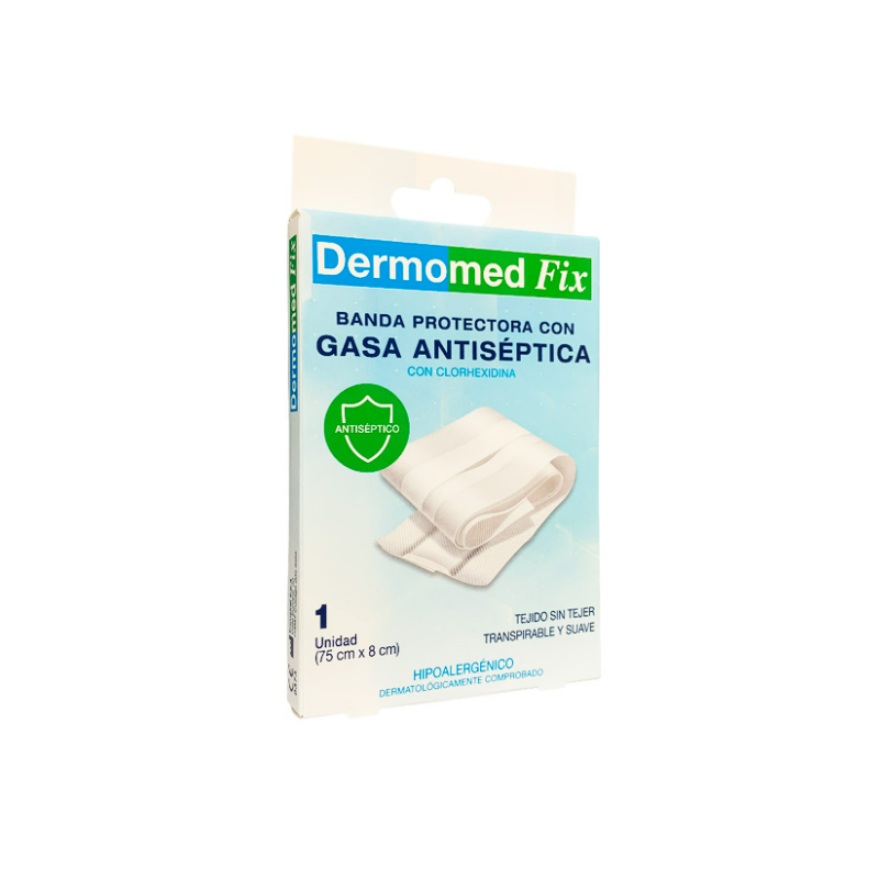 DERMOMED FIX BANDA PROTECTORA CON GASA ANTISEPTICA 1 UNIDAD 75 CM X 8 CM