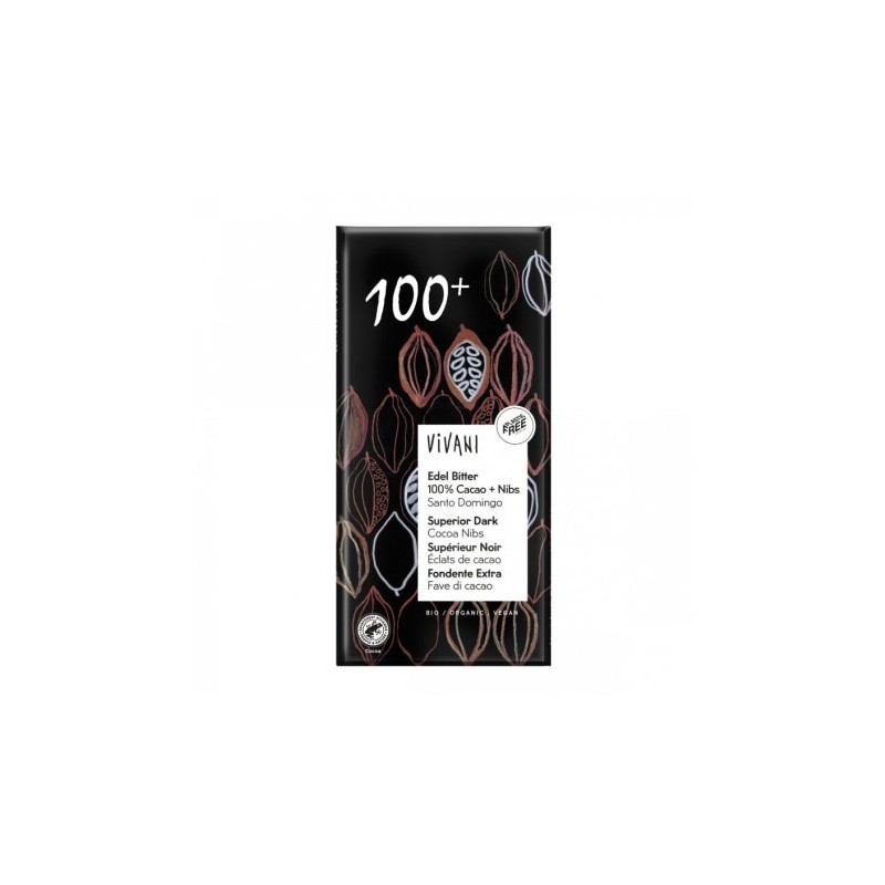 Vivani Chocolate Negro 100% con Nibs Cacao Bio 80g