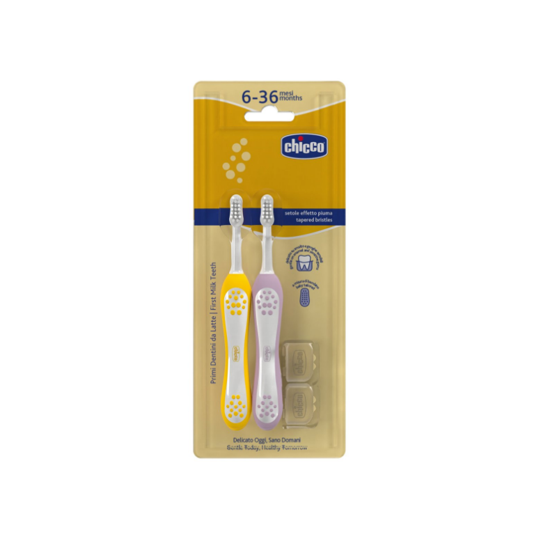 CHICCO BIPACK CEPILLO DENTAL LILA+MOSTAZA 6-36M