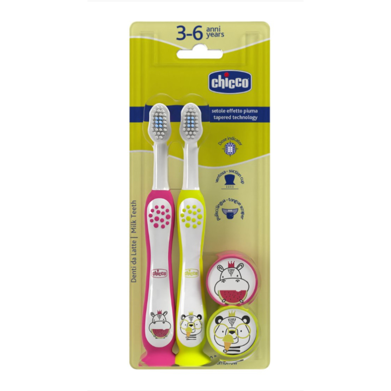 CHICCO BIPACK CEPILLO DENTAL ROSA AMARILLO 3-6AÑOS