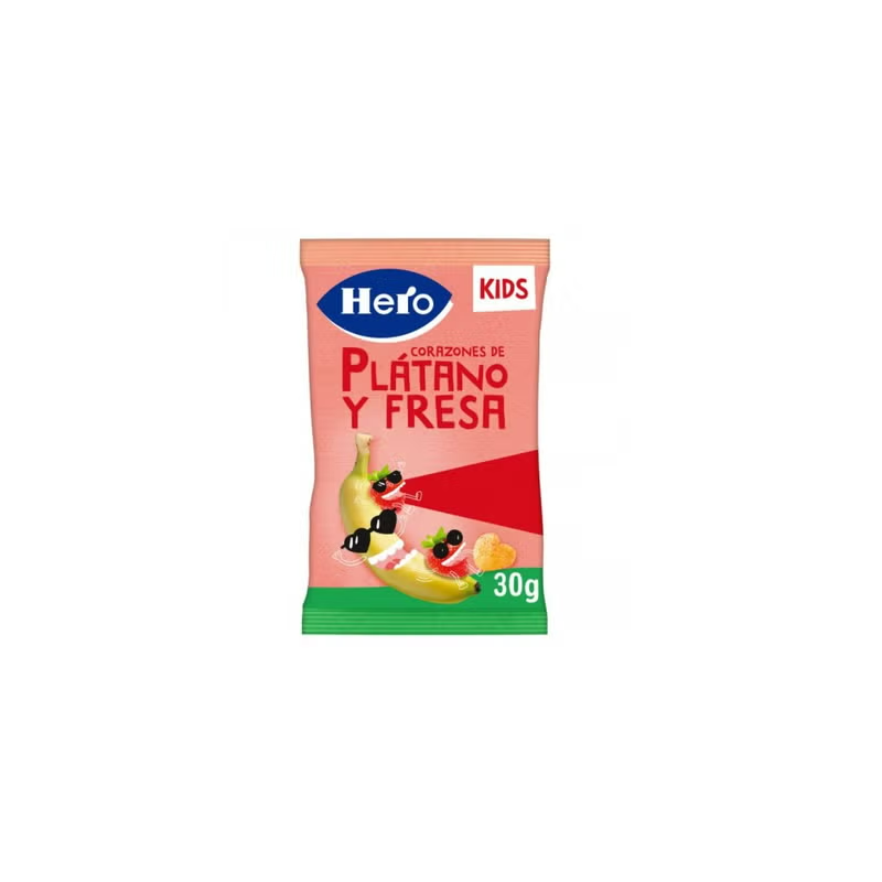 HERO KIDS CORAZONES DE PLATANO Y FRESA 1 BOLSA 30 G