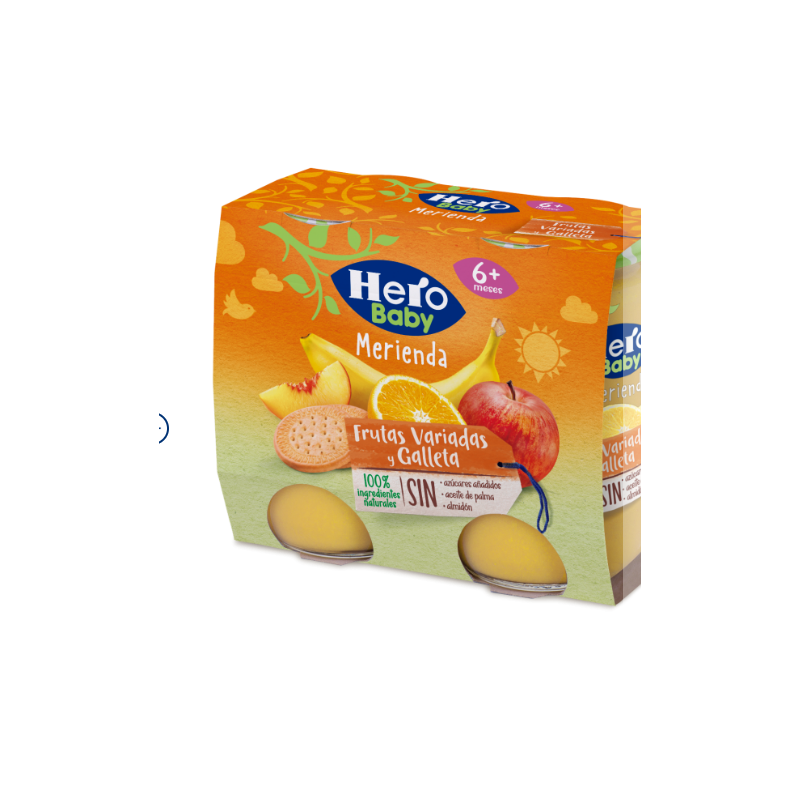 HERO BABY MERIENDA FRUTAS VARIADAS CON GALLETA 2 TARROS 190 G