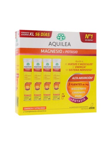 AQUILEA MAGNESIO+ POTASIO 56 COMPRIMIDOS EFERVESCENTES SABOR NARANJA FORMATO XL