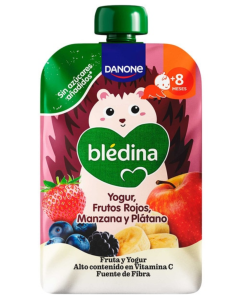 BLEDINA POUCH YOGUR FRUTOS ROJOS MANZANA Y PLATANO 1 POUCH 100 G