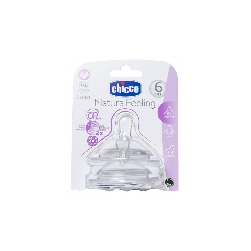 Chicco tetina natural feeling 6m+ flujo rapido 2 uni. Chicco