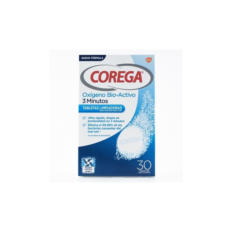 Corega oxígeno bio-activo tabletas limpiadoras 30 uds COREGA